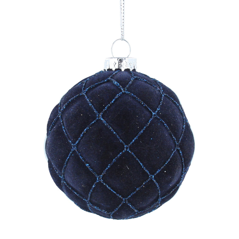 Navy Blue Glass Flock Harlequin Bauble
