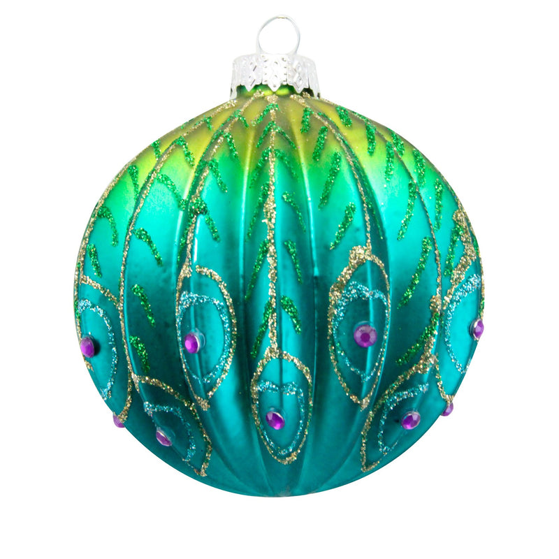 Ribbed Peacock Glass Bauble