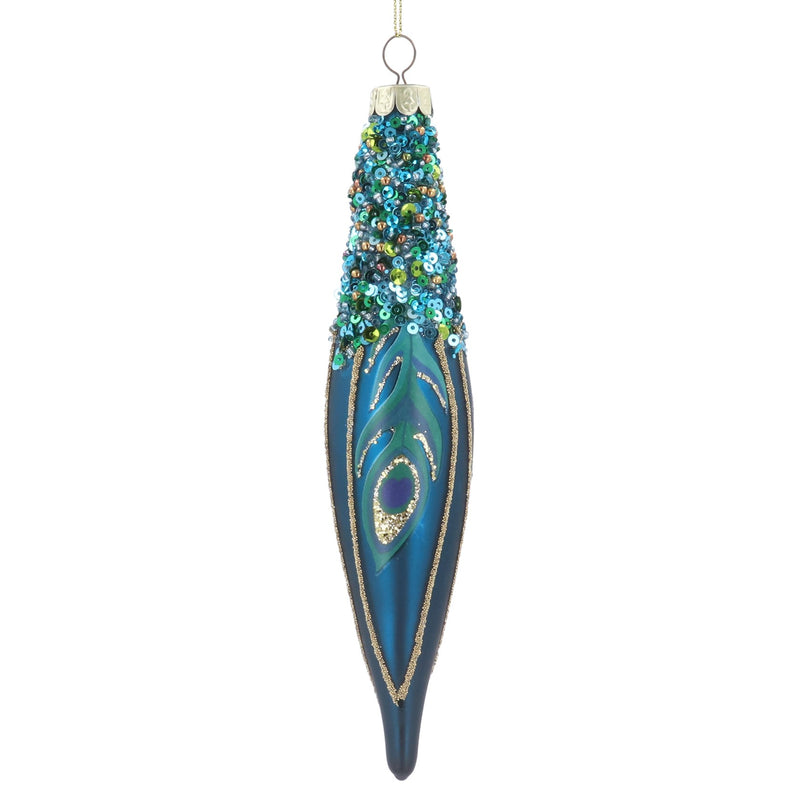 Matt Blue Peacock Glass Olive Bauble