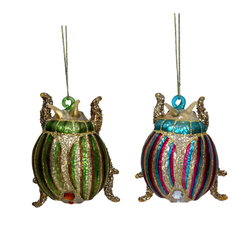 Glittered Multicolour Glass Beetle Decoration