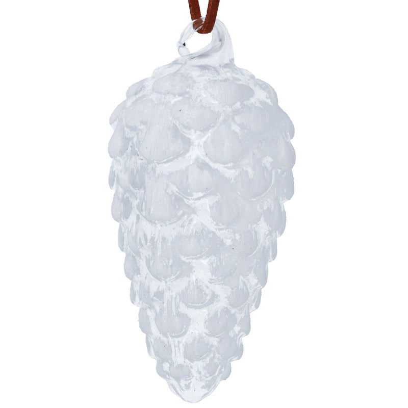 Clear and White Glass Pine Cone Decoration
