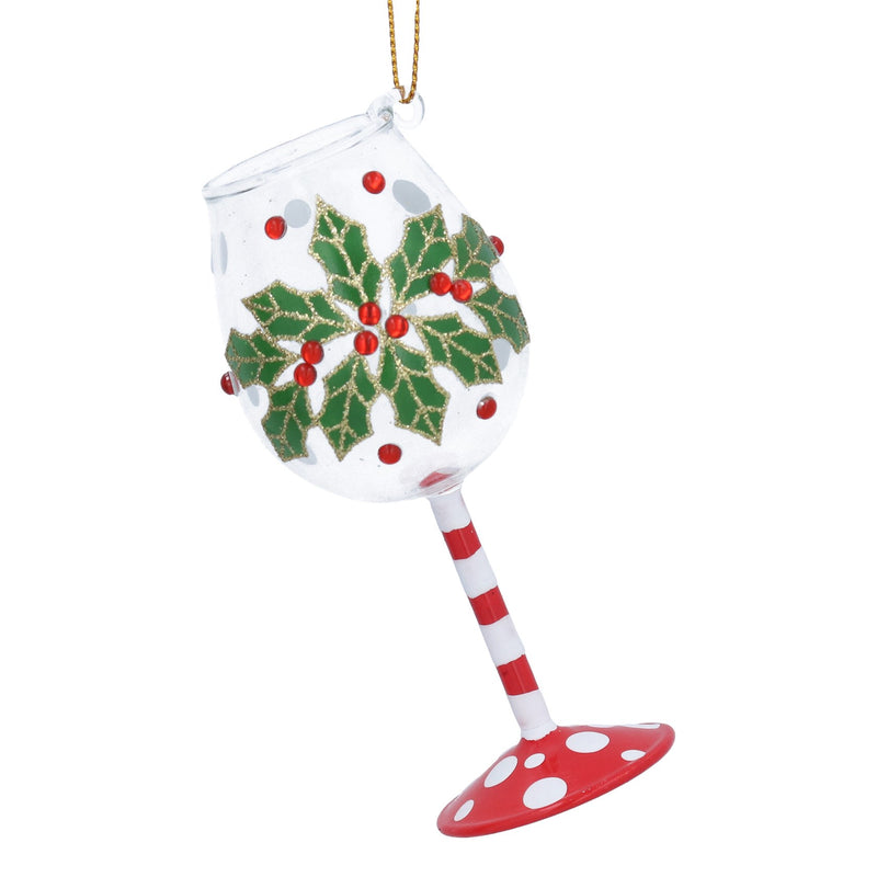 Holly Wine Glass Decoration