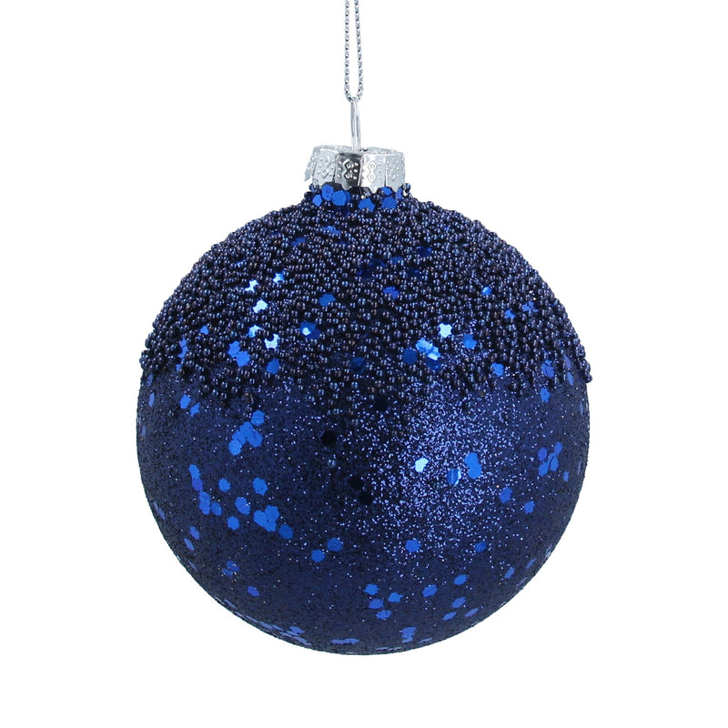 Dark Blue Glitter/Beaded Glass Ball