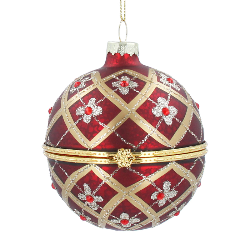 Red and Gold Floral Trellis Glass Ball Container