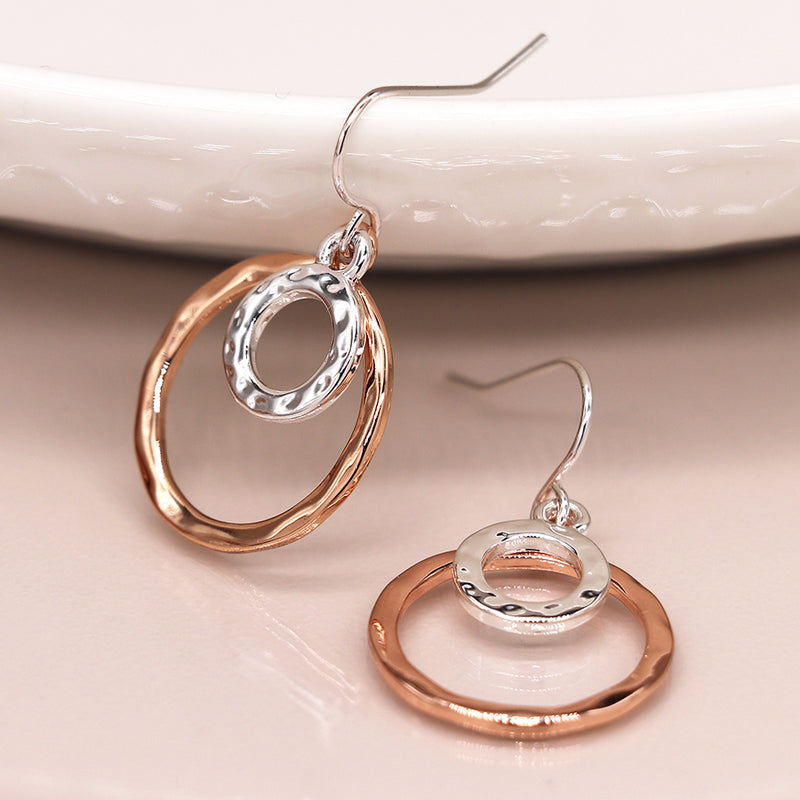 Rose gold and silver plated rings drop earrings