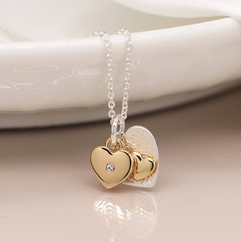 Double Heart Silver and Gold Plate Necklace