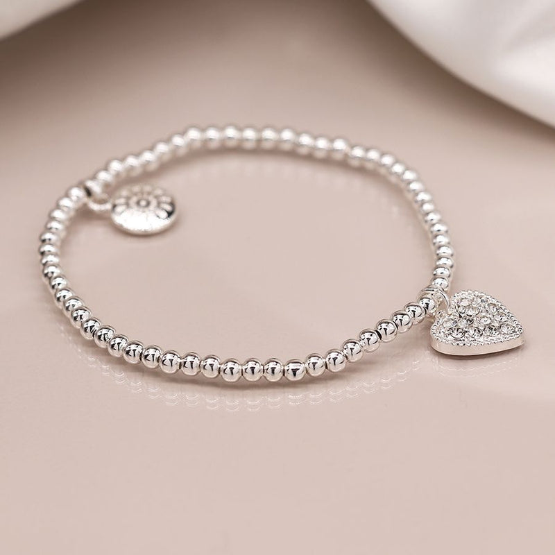 Silver plated bracelet with crystal inset heart