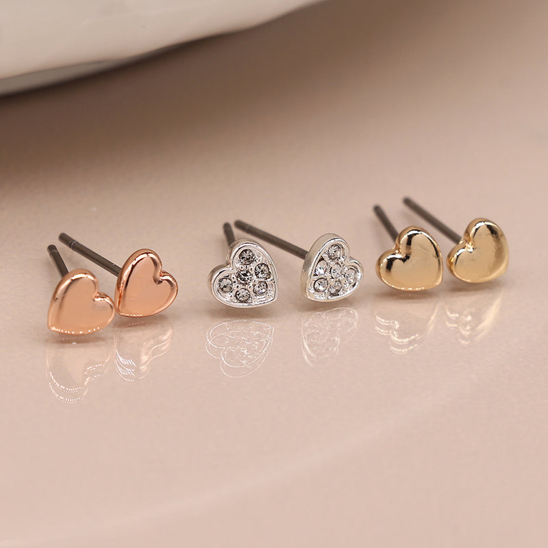 Set of 3 Gold and Silver Heart Earrings