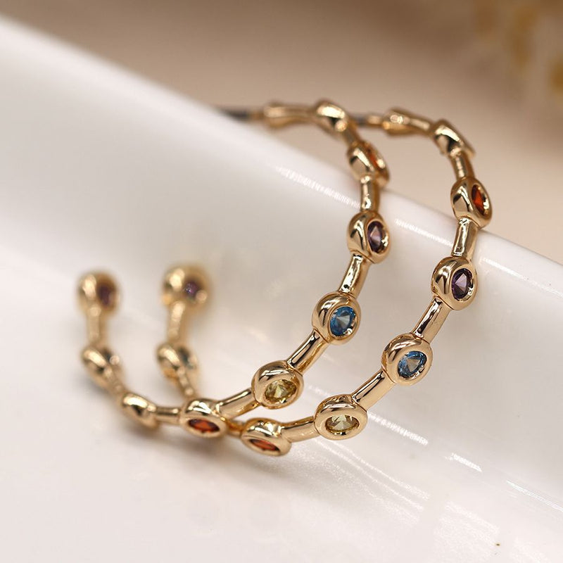 Golden open hoop bezel crystal earrings