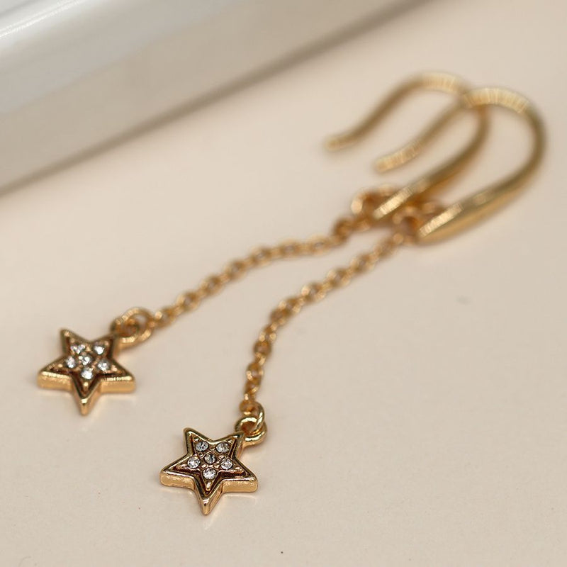 Golden fine chain and sparkle star drop earrings