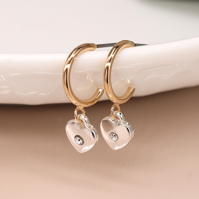 Heart with Inset Crystal Earrings
