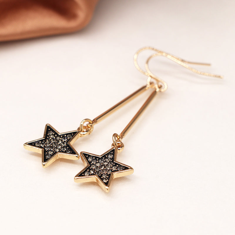 Faux gold plated bar drop and sparkle star earrings