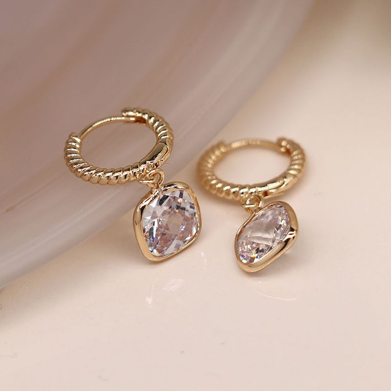 Faux gold plated twist hoop and crystal drop earrings