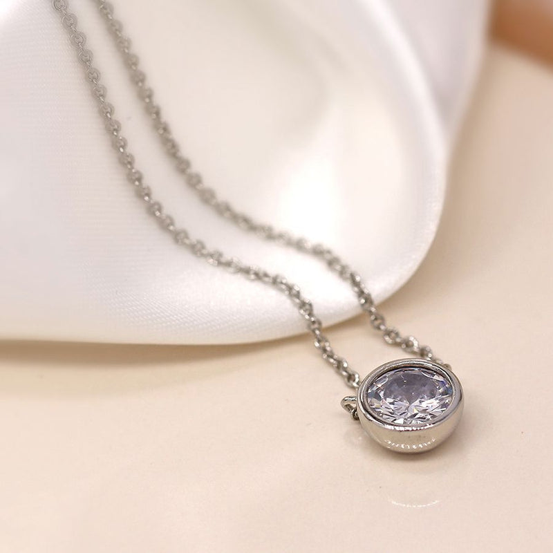 Silver plated simple CZ crystal necklace