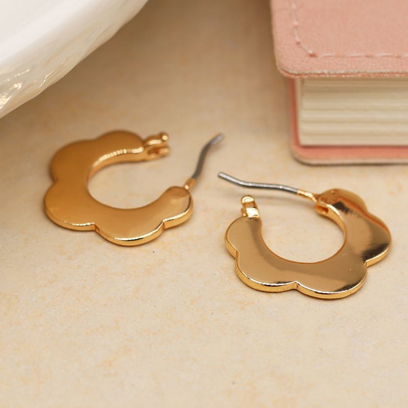 Golden retro flower hoop earrings