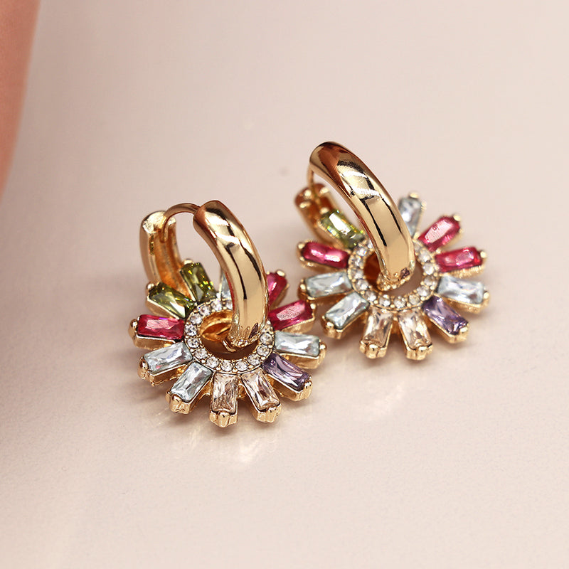 BluGolden hoop and multicoloured crystal flower charm earrings
