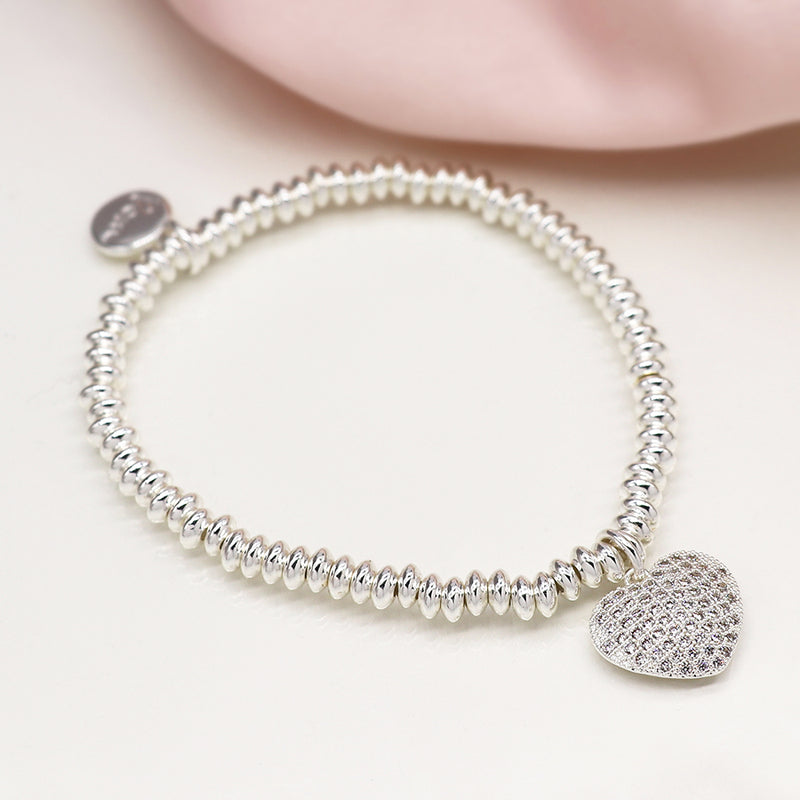SILVER PLATED PAVE CRYSTAL ROUNDED HEART BRACELET