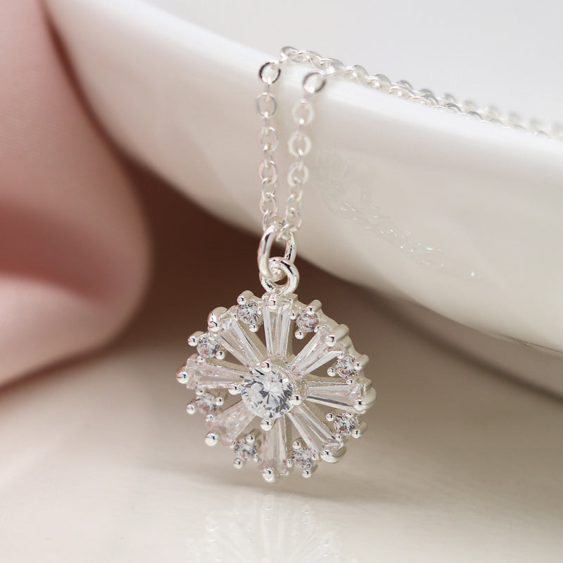 Silver plated multi point necklace with crystals