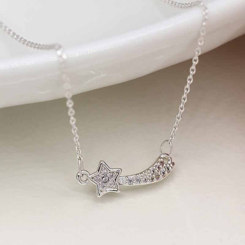 Silver plated shooting star necklace with crystals