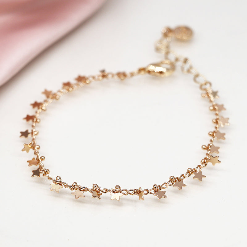 FAUX GOLD MULTI STAR AND TINY BEAD CHAIN BRACELET