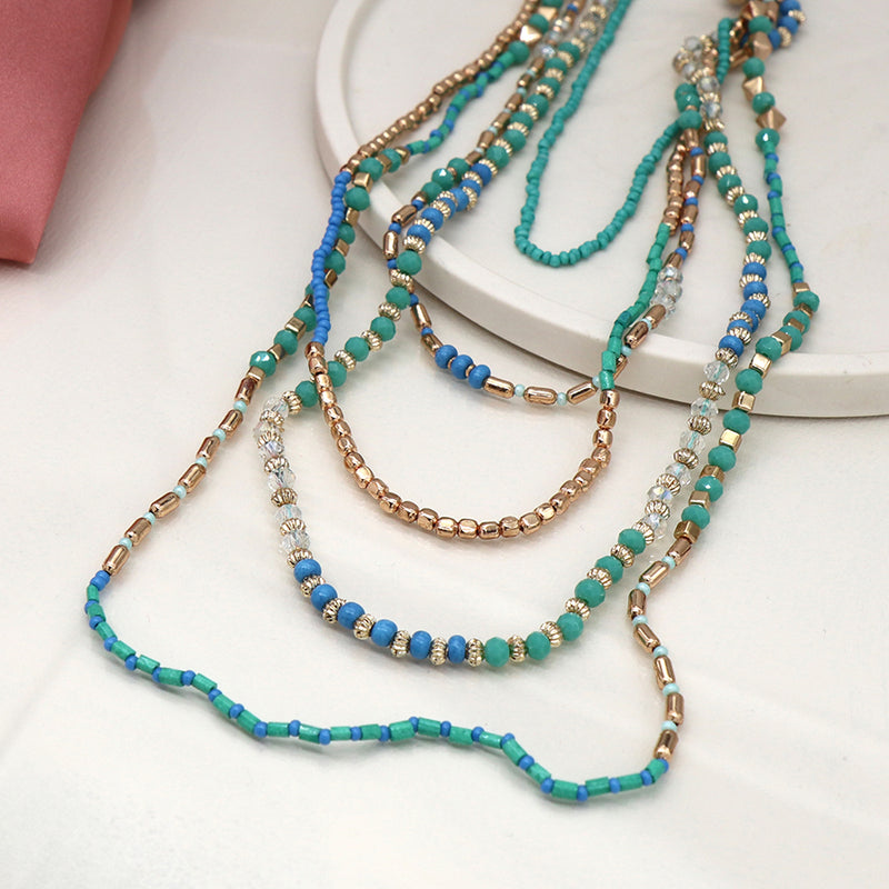 Turquoise and Gold Mix Layerd Necklace