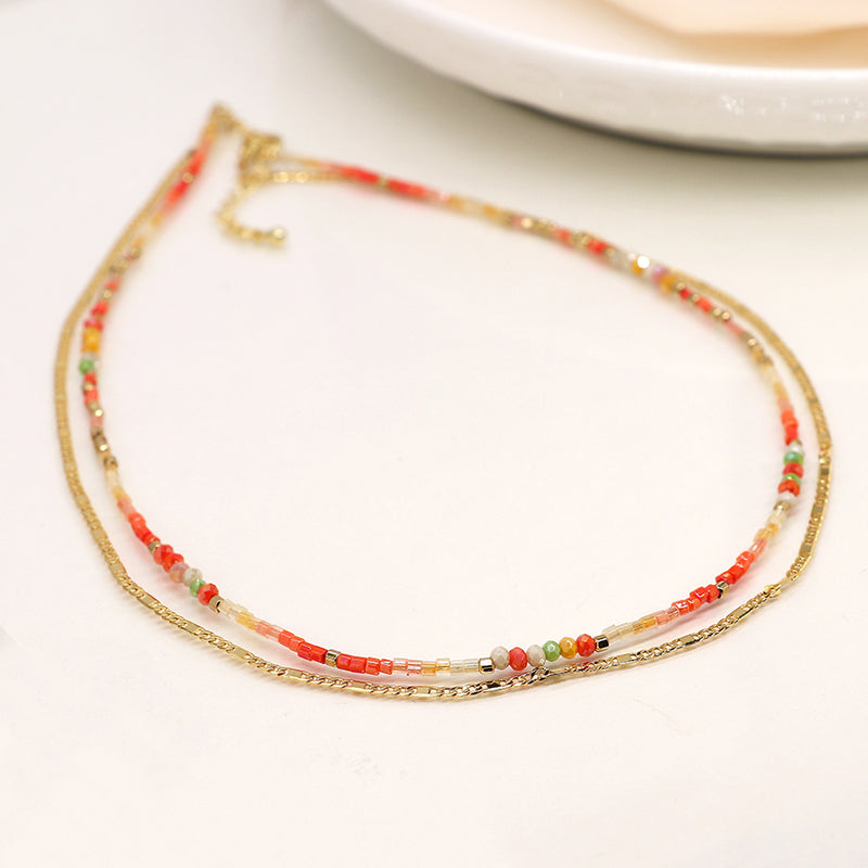 Bright Orange and Gold Pated Double Strand Necklace