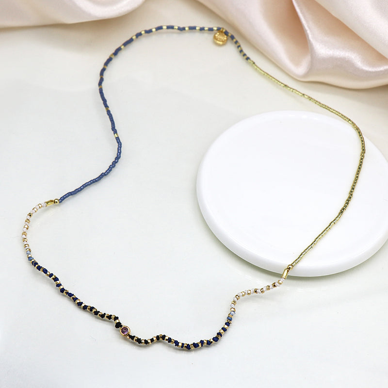 Denim Blue and Gold Tiny Bead Layered Wrap Bracelet