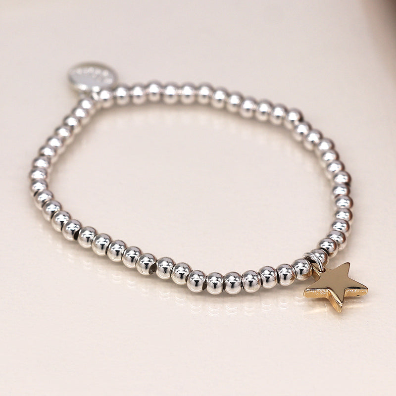 Silver plated Bead Bracelet with Tiny Star