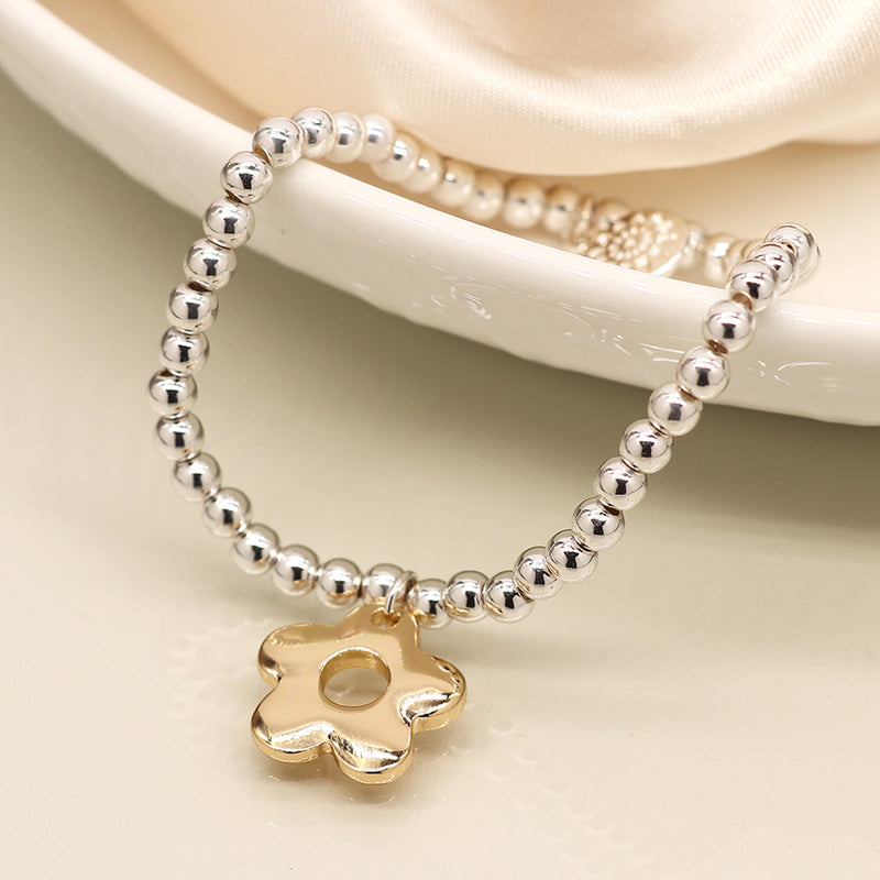 Silver Plated Flower Charm Bracelet