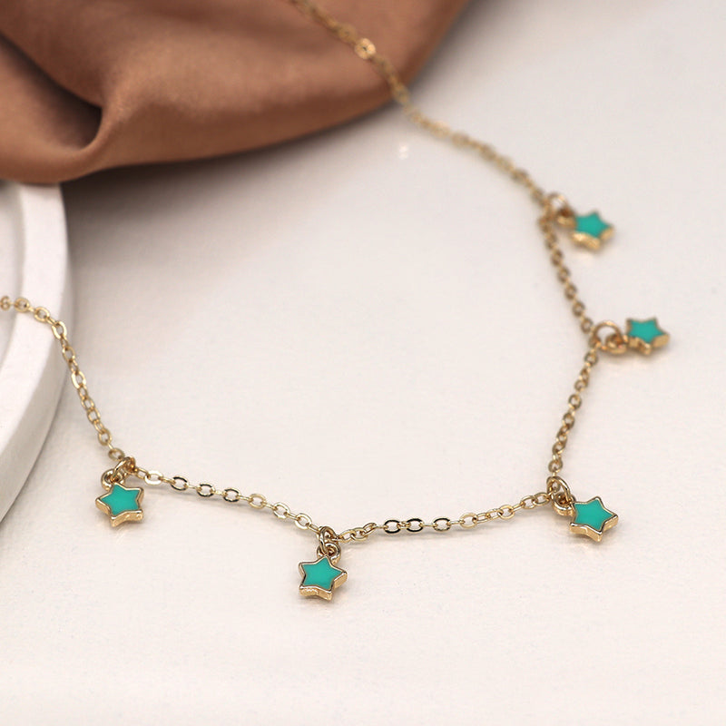 Turquoise Enamel Star Drop Necklace