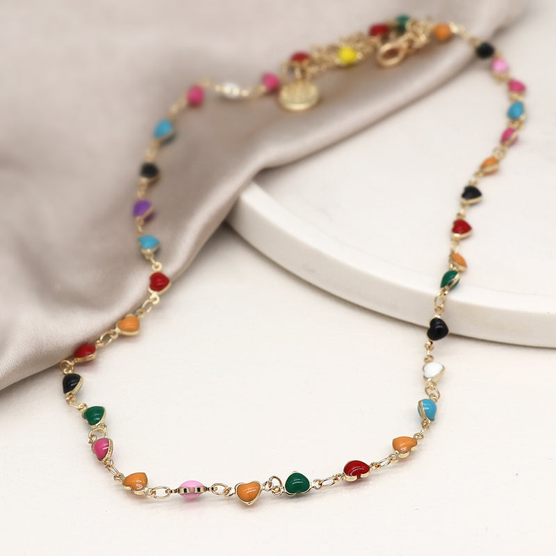 Rainbow Enamel Muti Heart Necklace