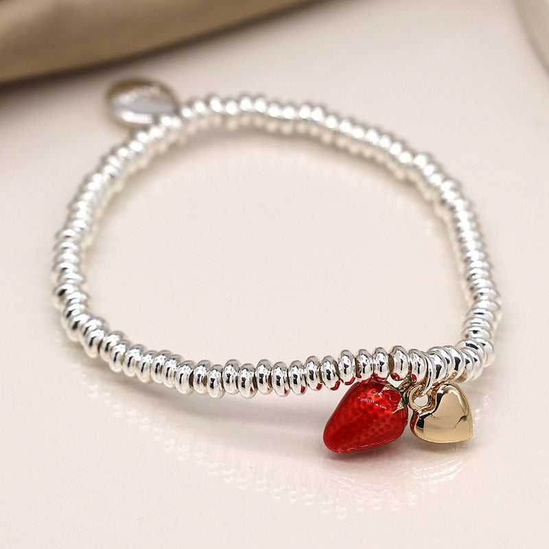Silver Plated Bracelet with Enamel Strawberry