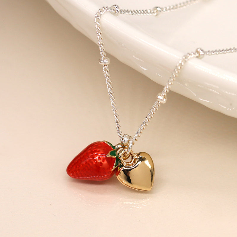 Silver Plated Enamel Strawberry Necklace