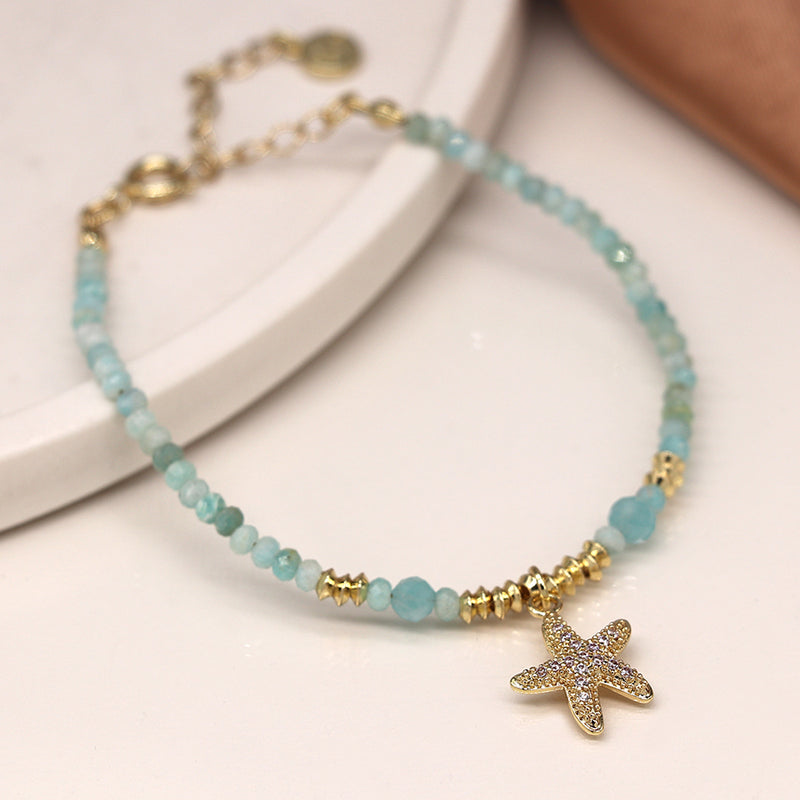 Aqua Bead and Star Fish Bracelet