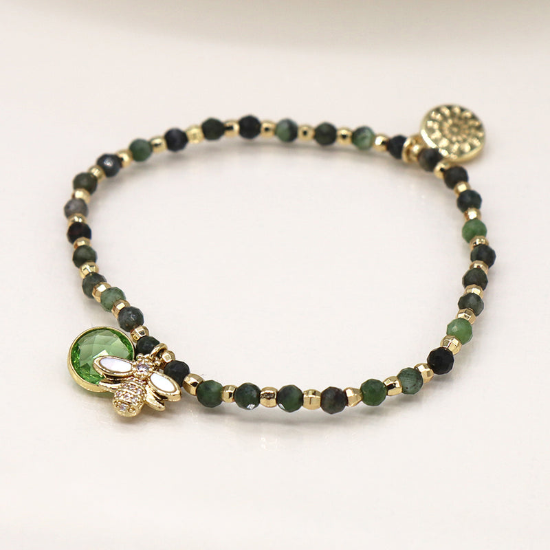 Gold and Green Bead Bumblebee Bracelet