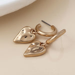 WORN FAUX GOLD BEATEN HEART DROP C POST EARRINGS