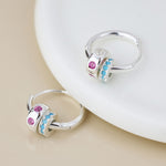 SILVER PLATED CRYSTAL RING ON CREOLE HOOP EARRINGS