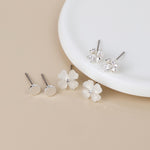 SILVER PLATED WHITE FLOWER CRYSTAL STUD 3 PAIR PACK