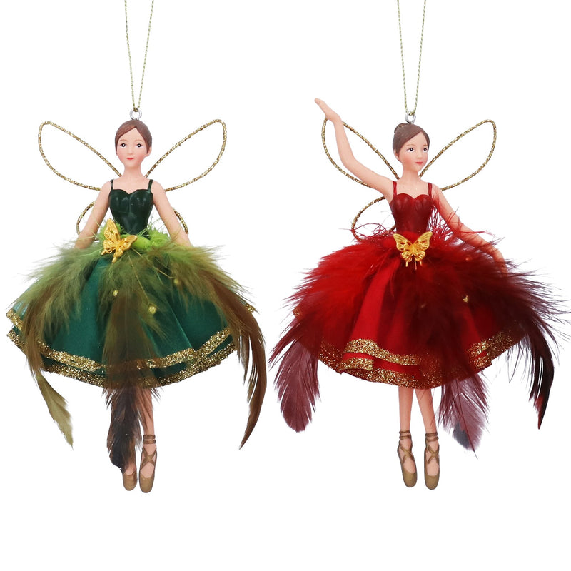 Fairy in Green or Red Fabric and Feather Skirt