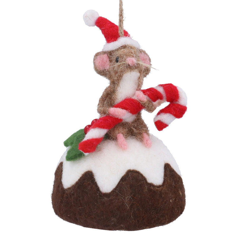 Mixed Wool Mouse with Candy Cane on Pudding