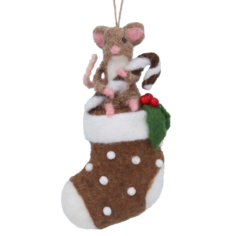 Mixed Wool Mouse on Stocking Decoration