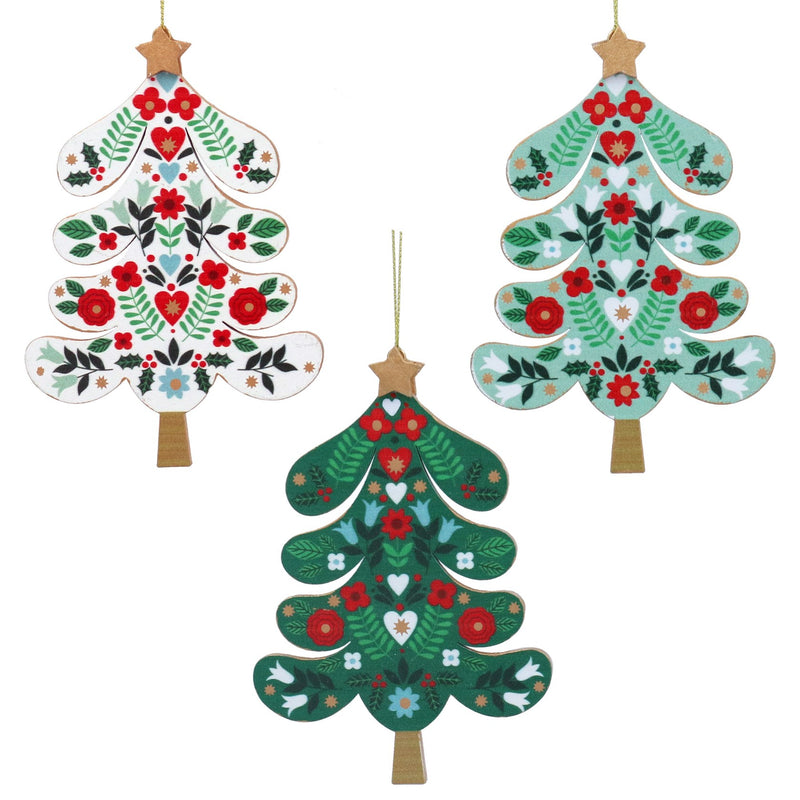 Alpine Green and White Wooden Tree Decoration