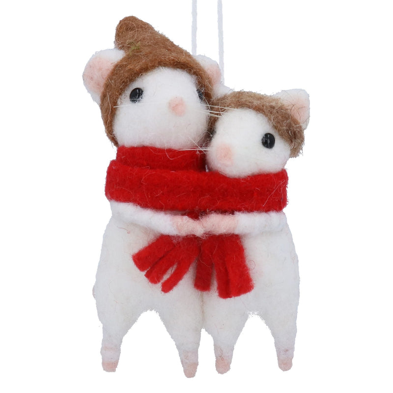 Mixed Wool Hugging Mice Decoration