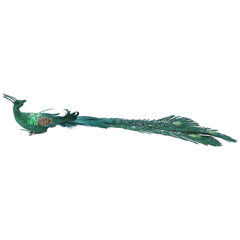 Green Peacock Clip with Long Feather Tail