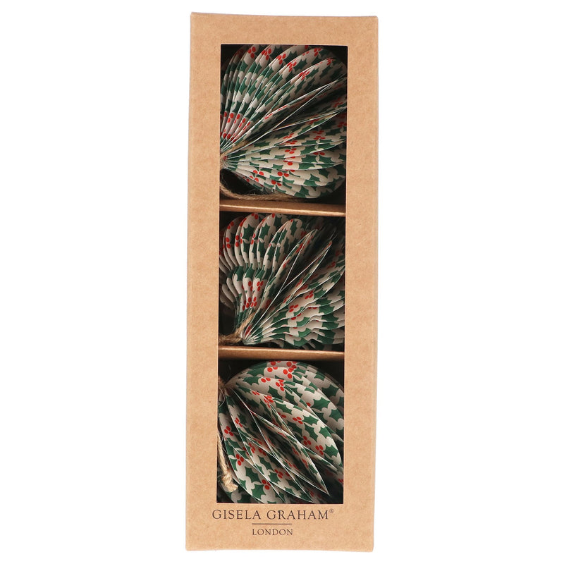 Holly Pattern Paper Honeycomb Decorations