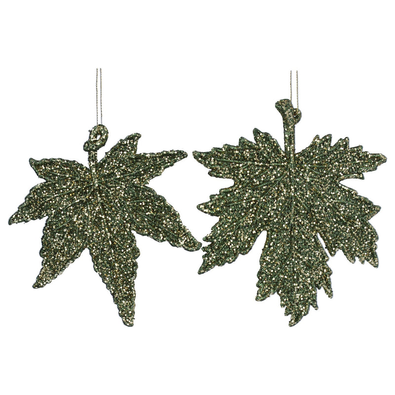 Green Glitter Leaf Decoration
