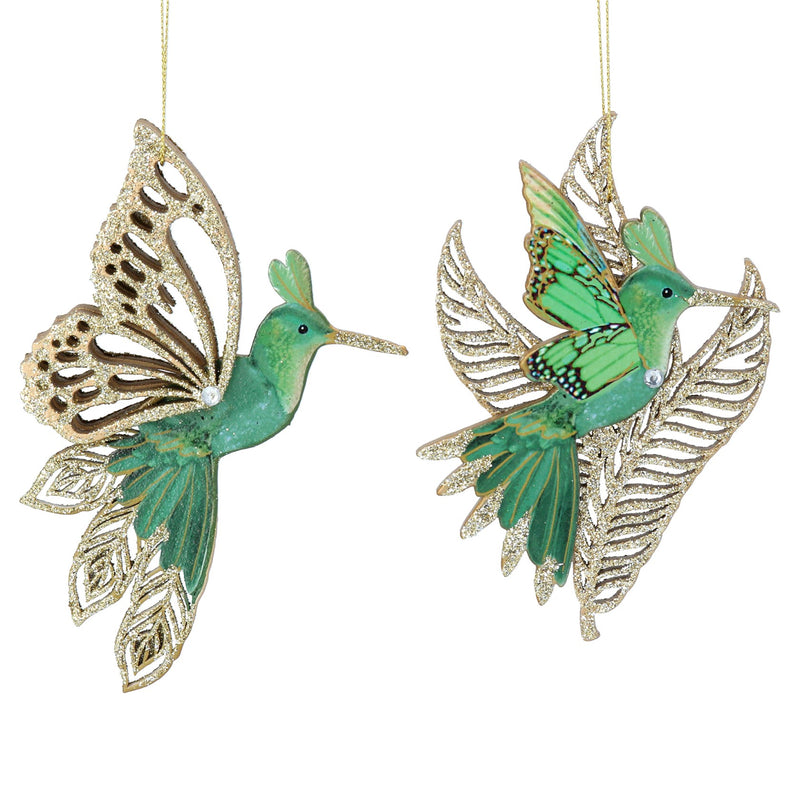 Green Wood Hummingbird with Gold Glitter