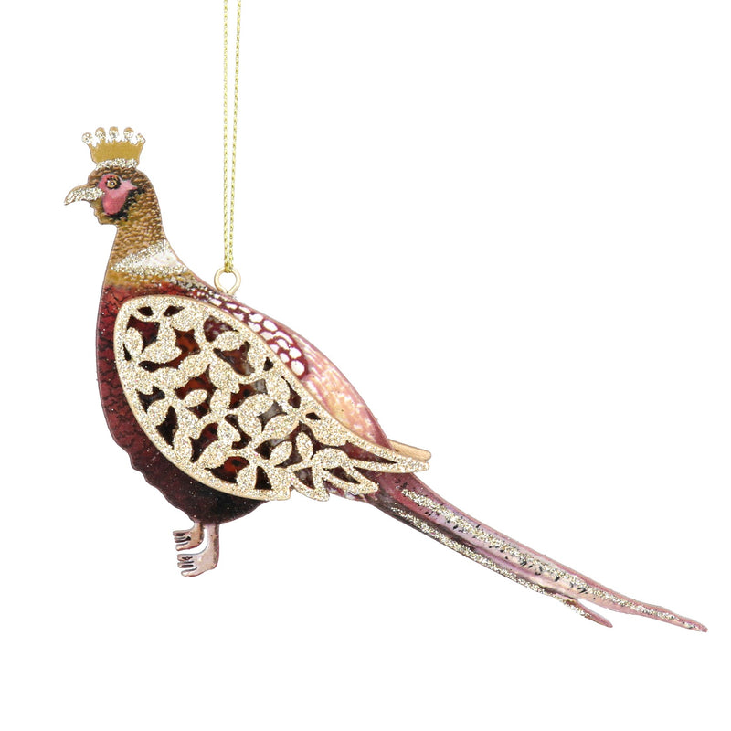 Burgundy and Gold Pheasant Wooden Decoration
