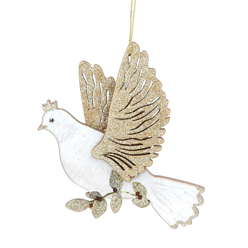 Cream and Gold Dove with Leaves Wooden Decoration