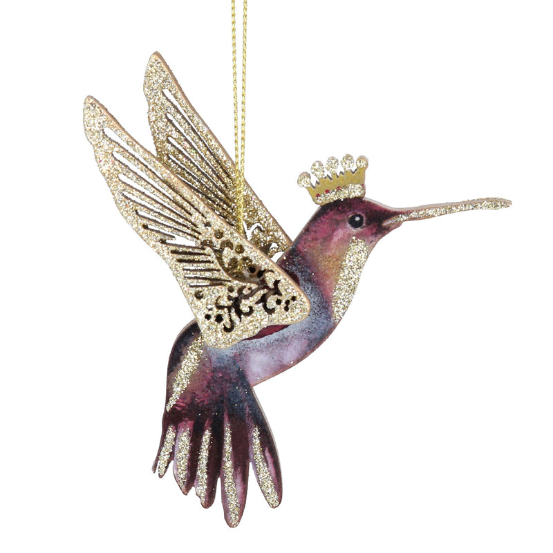 Burgundy and Gold Hummingbird Wooden Decoration